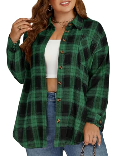 Womens Plus Size Tops Fall Button Down Flannel Shirts Fashion