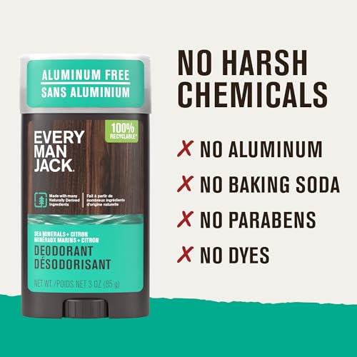Image of Every Man Jack Sea Minerals + Citron Men's Deodorant - Stay Fresh with Aluminum Free Deodorant For all Skin Types - Odor Crushing, Long Lasting, with Naturally Derived Ingredients - 3oz (3-Pack)