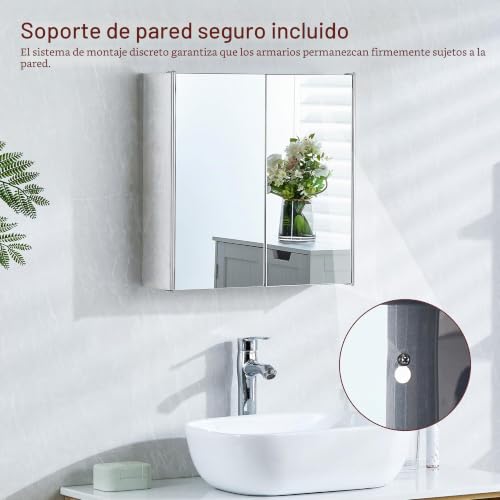 Miniatura 4 de Bath Vida Tiano - Armario De Baño De Doble Puerta Con Espejo Montado En La Pared, Acero Inoxidable Moderno