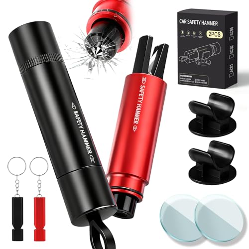 Vautvis Brise Vitre Coupe Ceinture, 2 Pièces Marteau De Sécurité Voiture, Brise Vitre Voiture, Outils D’évacuation pour Auto avec Morceaux De Verre Et Supports, Marteau d'urgence pour Sauver Vies