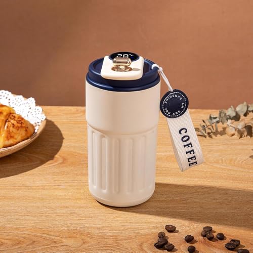 Image of Insulated Coffee Travel Mug with LED Temperature Display - 460ml Vacuum Insulated 304 Stainless Steel Thermos Flask - Leakproof Reusable Tea & Water Bottle for Office, Car