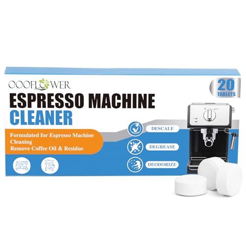 OOOFLOWER 20 Count Coffee Machine Cleaning Tablets, Descaling, Backflush Oil,Limescale & Mineral Deposits Remover Tabs for Espresso Machine, Multi Cup, Pod, Single Serve
