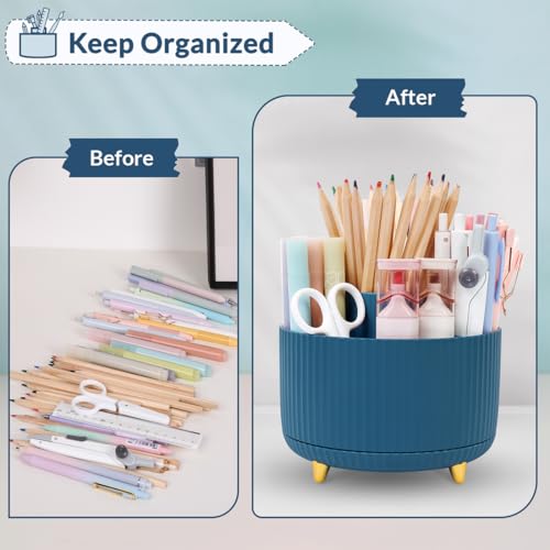 Image of SKYDUE 360 Degree Rotating Desk Organizer, Dual-Purpose Pencil Pen Holder, Rotating Desk Pen Organizer with 5 Slots, Pencil Cup for Office, School, Home
