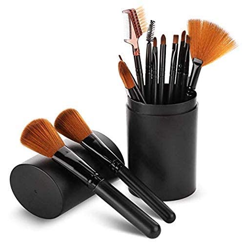 URBANMAC Makeup Brush Set With Storage Barrel – Pack of 12 (Black) at Rs. 249