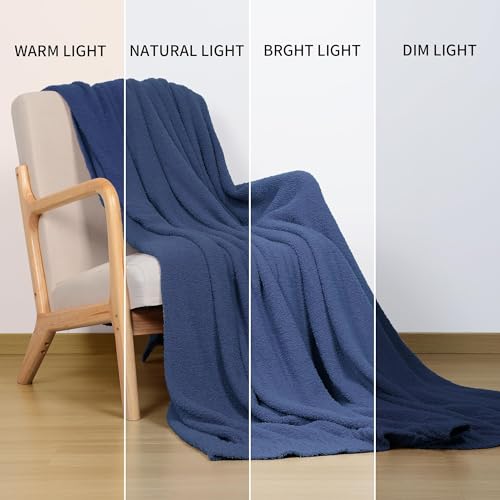 Jooja, gestrickte gemütliche Bettdecke, plüschig, flauschig, weich, Queen Size, luxuriöse Bettdecke, 229 x 229 cm, Marineblau – Ansicht 5