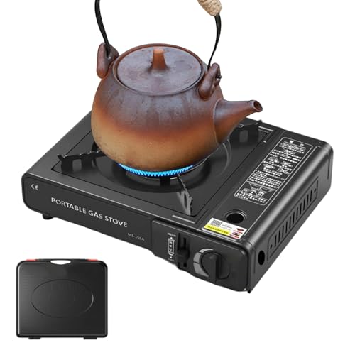 Estufa De Camping Portátil,Hornillo de butano de 2900 W, hornillo de para camping y barbacoa, resistente a altas temperaturas, Compatible Con Cilindros Gases Y Licuado, 34x25,5x11,5cm