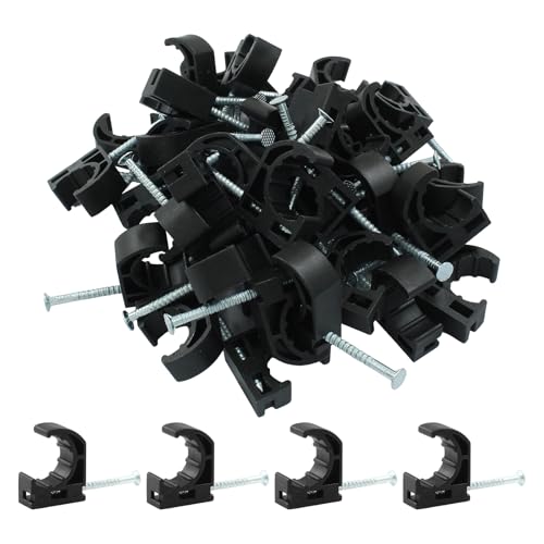 HARSKIYER 60 Pcs Half Clamp J-Hook with Nail, 1/2 Inch Pex Pipe Clamps Pex Hangers for Pex Tubing Pipe Support, Black Pex Line Clamps Pex Fasteners for PEX, Copper, CPVC Tubing Connections