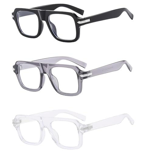 Image of LJCZKA Blue Light Blocking Glasses for Men Women Square Thick Frame Anti Eyestrain Computer Gaming Clear Lens Eyeglasses