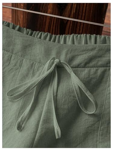 Floerns Women's Drawstring Drop Waist Floral Pants Straight Leg Linen Casual Trousers4