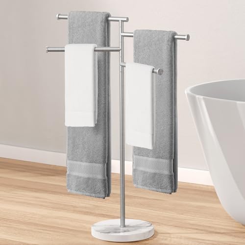KES Porte-Serviettes sur Pied Porte Serviettes Pivotant 4 Barres avec Base en Marbre Porte...