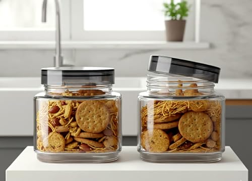 Image of Stylish Clear Transparent Glass Storage Jar With Airtight Lid For Spices, Snacks, Dry Fruits & Pantry Essentials (1)