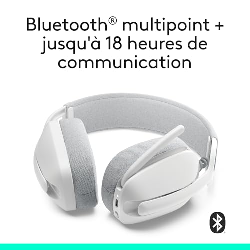 Logitech Zone Vibe 100 Casque d'écoute léger sans fil avec Micro anti-bruit de fond, Écouteurs Bluetooth multipoint avancés, Fonctionne avec Teams, Google Meet, Zoom, Mac/PC - Blanc