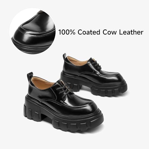 Image of BEAU TODAY Platform Oxfords for Women, Oxford Shoes for Women, Chunky Leather Lace Up Oxfords,Casual Comfortable Breathable Non-Slip Dress Shoes for Work Business