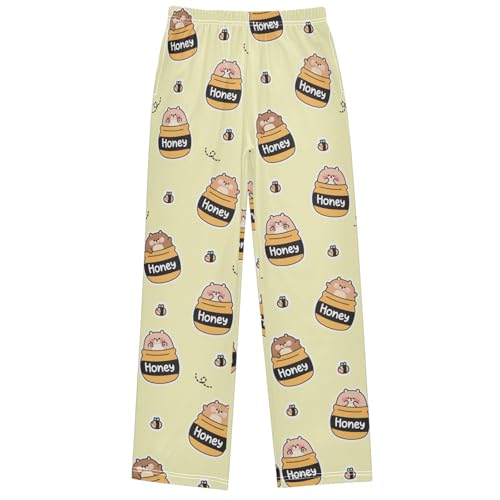 Boy's Pj Pants Chubby Bear Honey Jar Bee Lounge Bottoms Elastic Waist Kids Joggers with Pockets Size 6-14