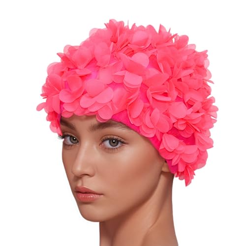Bonnet de bain en dentelle pour femme - Style rétro, vintage - Pétales de fleur - Medifier, rose rouge