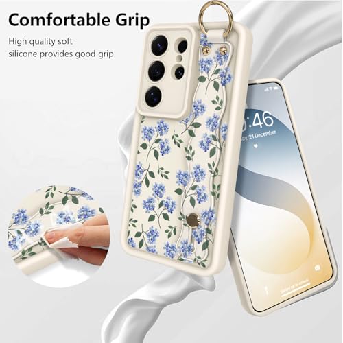 Silicone Case for Samsung Galaxy S26 Ultra with Strap Stand, Blue Flowers by Jefonha - Used condition - Image 5