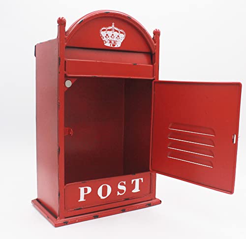 Funerom Vintage Wall Mounted Post Box Metal Mailbox 9 X 5.5 X 14.6 Inches, Rustic Red #TOP3