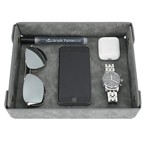 Image of CASIRENA Faux Leather Valet Tray Organizer for Men - Catch-All Tray for Entryway Table Key, Wallet, Watch, Coin Change, Phone, Dresser EDC Dump Jewelry, Bedside Nightstand Desk-top