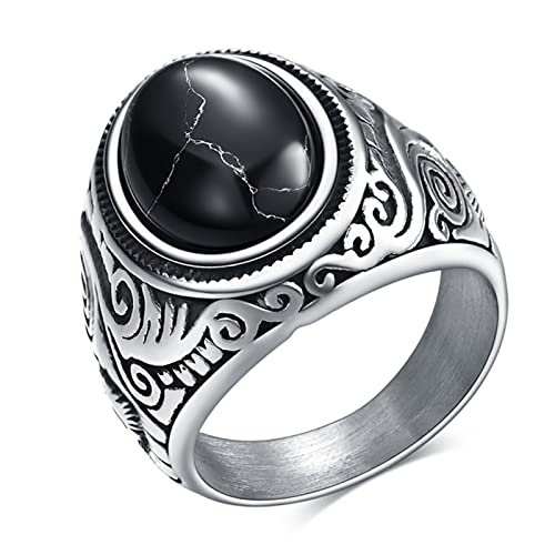 DarryDooly Joyas Retro Anillos de Piedra para Hombres Acero de Titanio con Incrustaciones de Tres Colores Anillo de Onyx Ring Dominio Anillo