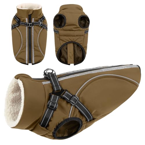 CITÉTOILE Cappotto Invernale per Cani Impermeabile - Giacca Termica Antivento con Foro Riflettente e Anello D, Adatto a Taglie Piccole/Medie/Grandi, Marrone, S