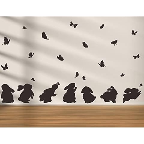 Mozamy Creative Bunny Wall Decals Easter Wall Décor Black Bunny Decals Rabbit Silhouette Home Decorations Cover