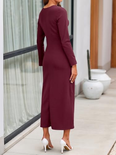 Cicy Bell Womens Long Sleeve Maxi Dress Bodycon Tie Waist Fall Elegant Crew Neck Cocktail Party Dress4
