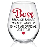 WUUCKOO Boss Stemless Wine Glass, Funny Boss Wine Glass, Thank You Gift for Boss Mentor Leader, Farewell Retirement Goodbye Gift for Boss Mentor Leader Colleague, Boss Appreciation Gift, Transparent
