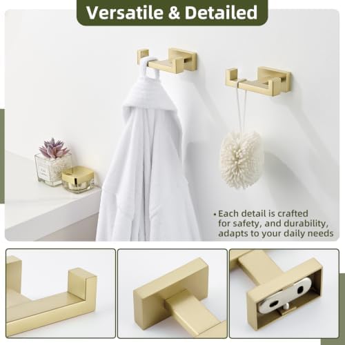 APLusee Brushed Gold Double Towel Hooks, 2 Pack, Heavy Duty Wall Mounted — view 8