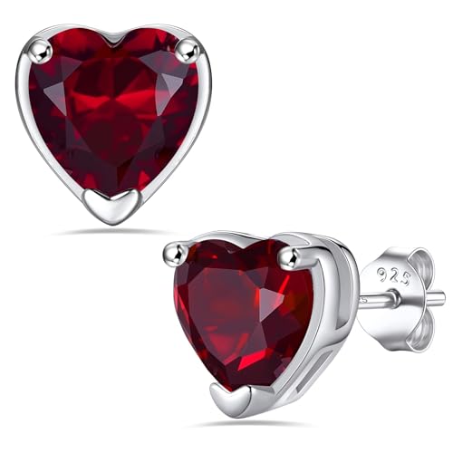 Bestyle 925 Sterling Silver 2CT Garnet Stud Earrings for Women, Hypoallergenic Heart Cut Cubic Zirconia Earrings Dainty Jewelry Gifts for CHristmas,Valentine's Day by Bestyle - Used condition - US$11.75
