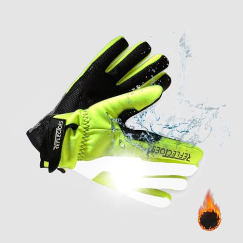 Fluorescent Reflective Winter Gloves - Cycling Running Walking - Waterproof M