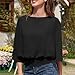 Women Elegant Chiffon Blouses Dressy Casual 3/4 Batwing Sleeve Smocked Hem Shirts Loose Crew Neck Dolman Tunic Tops Black