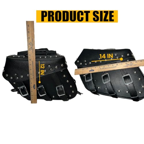 Alforja para motocicleta de cuero con tachuelas y 3 correas ajustables (Negra) miniatura 7