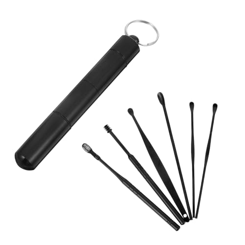 GRADENEVE 1 セット 耳かきツール Q-グリ ワックスリムーバー 耳抜きキット 旅行耳垢スプーン 耳リムーバー 耳垢除去キット 耳栓 大人の耳かき ステンレス鋼 Black