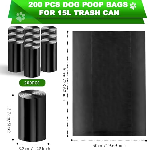Image of 200 Black Unscented Thick Dog Waste Bags for 15L and 20L Dog Poop Trash Can, 10 Pack Rolls for Outdoor, Garage, Yard or Other Locations