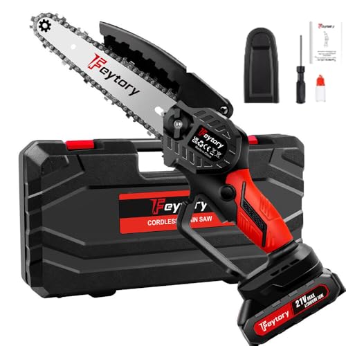 Mini tronçonneuse avec batterie 1,5 Ah, tronçonneuse sans fil de 15,2 cm, 700 W, 1 chaînes, 3500 tr/min, sans brosse, pour sécateur, coupe-bois, sac de transport