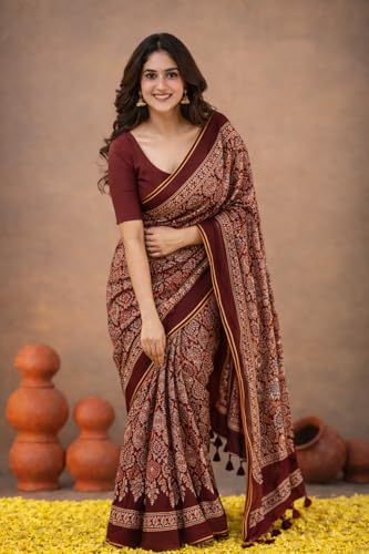 Image of Jack & Jini Women's Floral Print Pure Georgette Saree with Blouse Piece | Soft Casual & Festive Drape | Gift for Mother, Wife.
