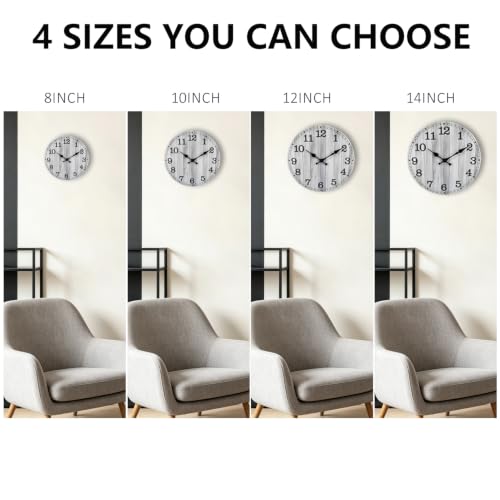 Image of 14 Inch Wall Clock Battery Operated, Wooden Rustic Boho Wall Clocks | Easy-to-read Number, Silent Non Ticking Analog Clock Decorative for Living Room Kitchen Bedroom Home Office Decor, Gray Clock