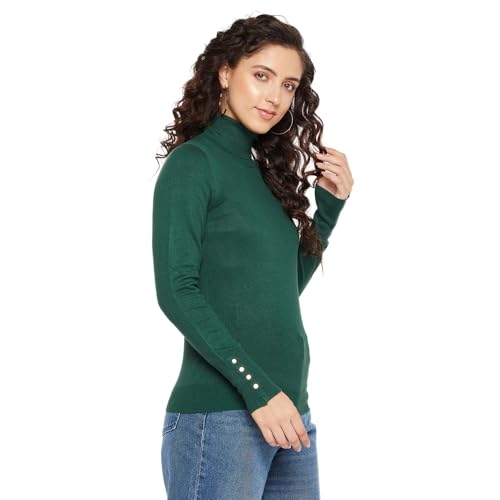 Image of Madame Women Solid Bottle Green Sweater