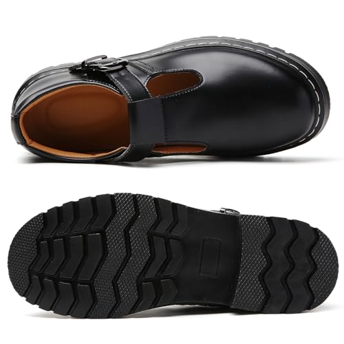 Image of Women's Platform T-Strap Mary Janes Oxford Dress Shoes | Chunky Non-Slip Classics Round Toe Comfort Casual School Work Uniform Shoes with Buckle Retro Comfortable Walking Shoes