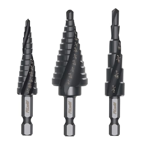 FiLwW 3 brocas escalonadas de titanio HSS, 31 tamaños de escalón, brocas de acero de alta velocidad para acero inoxidable, metal, madera, plástico con estuche