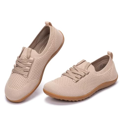 Frank Mully Womens Walking Shoes Wide Toe Box Barefoot Shoes Knitted Fashion Sneaker With Arch Support Ecru thumb #5