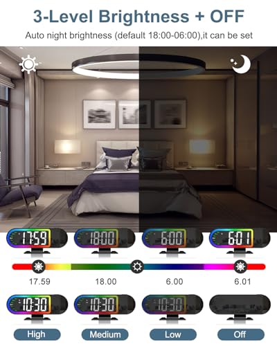 Projection Alarm Clocks for Bedrooms, 2026 New 8.5" Large LED Display Digital Clock with 180° Rotatable Projector, 3 Brightness, 17 RGB Night Light, Snooze, Temp, USB Charger for Home - Image 3