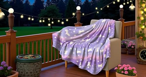 Image of Glow-in-The-Dark Polar Fleece Blanket for Kids - Soft Lightweight Single Bed Blanket (200x152 cm) | All-Season Jacquard Print, Assorted Multicolor - Unicorn Design (Purple)