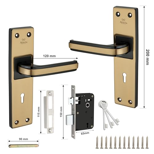 Image of Stinger Black & Gold Finish, 8'' Mortise, 6 Lever, 2Turn Lockset, 3 Keys,Ideal for Main Door, Bedroom, Living Room, Bathroom and Kitchen Doors Both for Right & Left Hand Doors in home, office & Hotel.