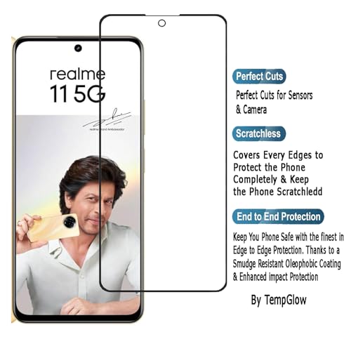Image of Screen Protector for Realme 11 5G | 11x 5G | C67 | Narzo 60x | Oppo A58 4G | A38 (Black) Tempered Glass Edge-to-Edge 6D Screen Guard With Installation Kit