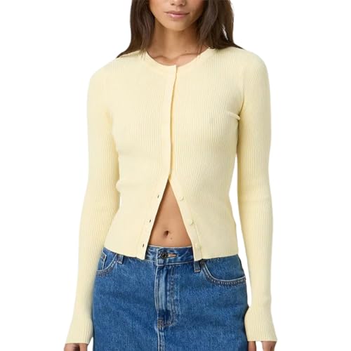 Giraropa Women Ribbed Cardigan Long Sleeve Round...