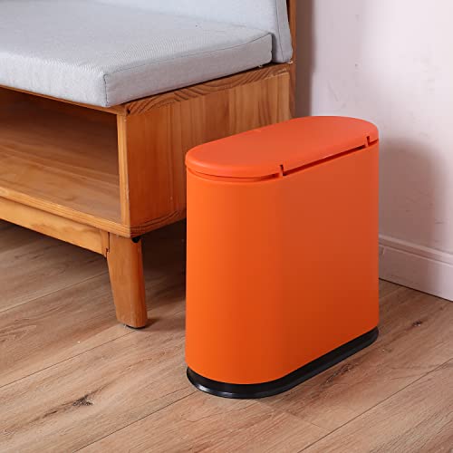 Image of Sooyee 10 Liter Rectangular Plastic Trash Can Wastebasket with Press Type Lid,2.4 Gallon Garbage Container Bin for Bathroom,Powder Room,Bedroom,Kitchen,Craft Room,Office,Orange