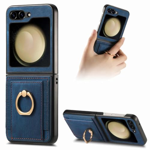 Étui portefeuille pliable en cuir pour Samsung Z Flip 5 et 4 avec anneau