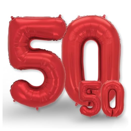 FUNXGO Globo Numero 50 rojo - 100 cm & 40cm - Globos de Cumpleãnos 50 - rojo globo 50 años cumpleaños - Decoracion 50 Cumpleaños - Adecuado para cumpleaños, fiestas sorpresas, fiestas