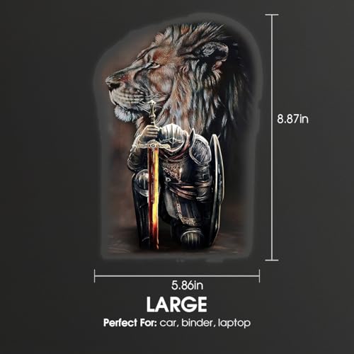 Image of Premium Jesus Car Decal - Lion of Judah with Fighter Warrior Design - Durable & Waterproof Christian Vinyl Sticker for Car, Truck, Window, Laptop, Bumper - 8.87 x 5.86 Inches